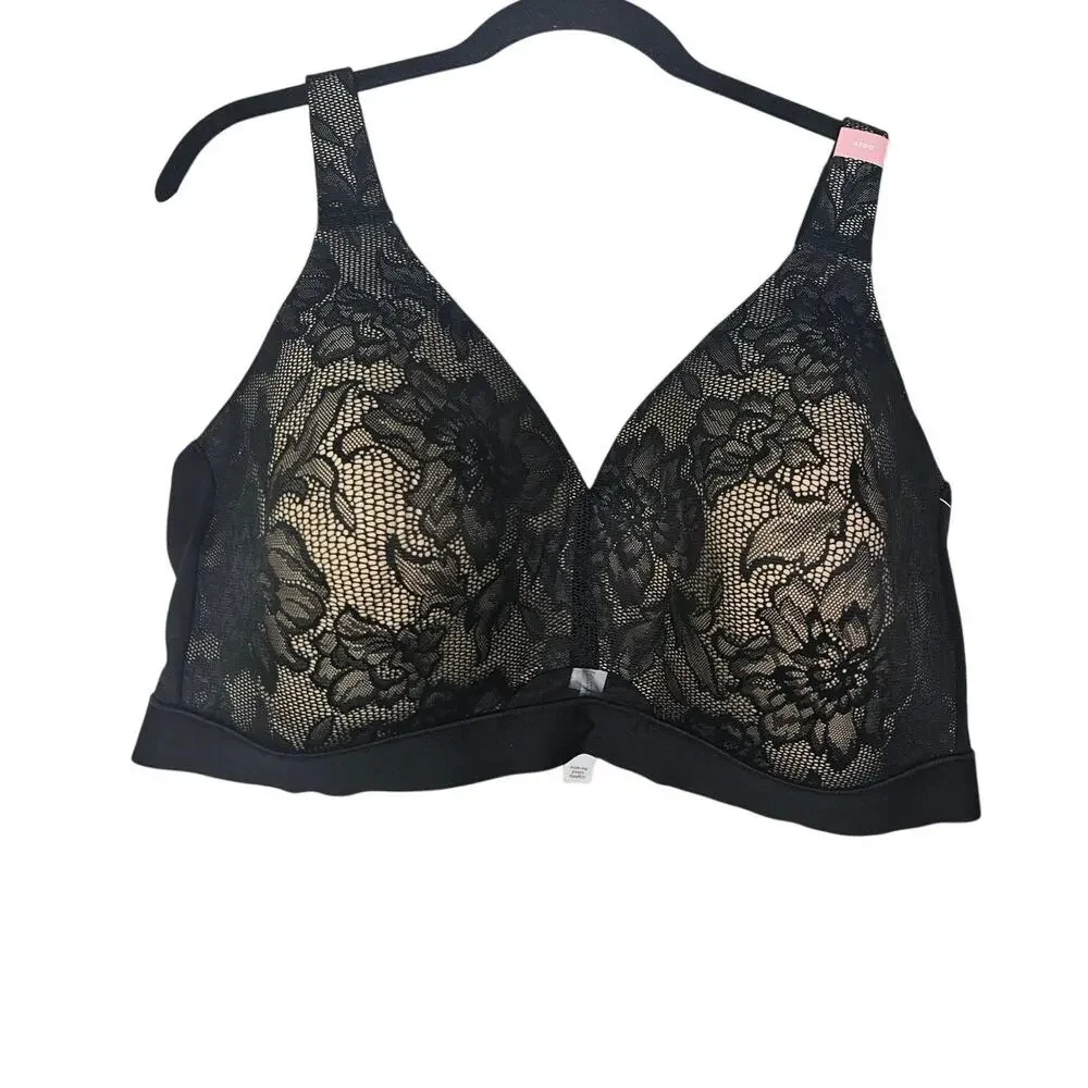 NEW Cacique 46DD Black Lace Lightly Lined No Wire Bra Padded Comfort Lingerie